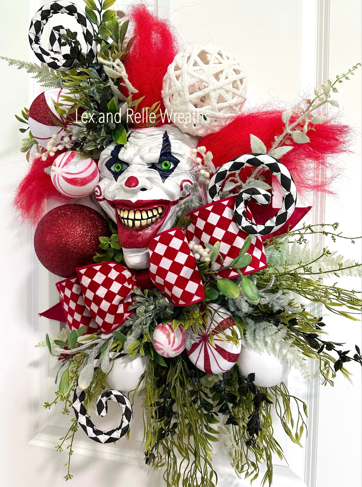 Scary Red and White Clown Joker Smile Wreath