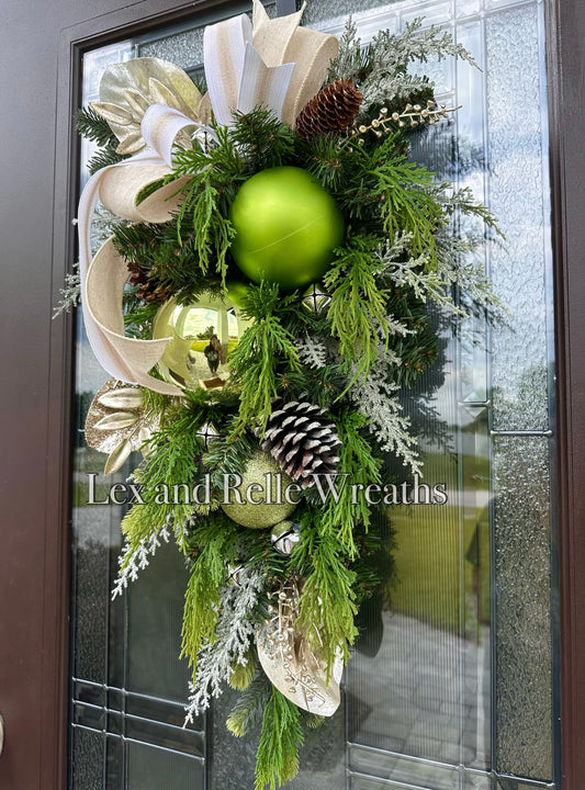 Green and Gold Christmas swag wreath