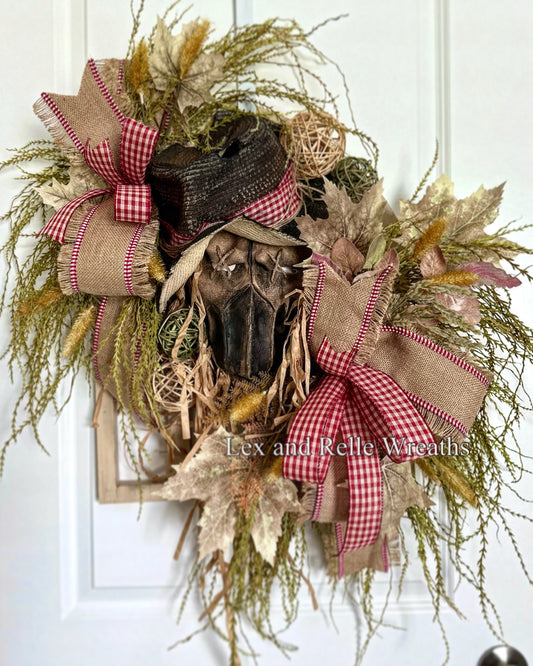 Scary scarecrow creepy ghoul Halloween wreath