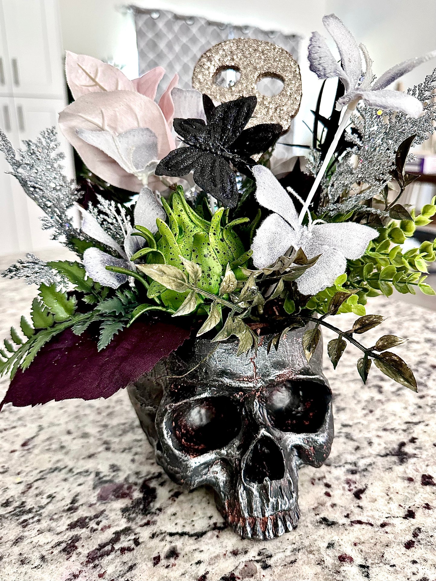 Spooky Skull Arrangements, Set of 2 Black Halloween Bouquets small