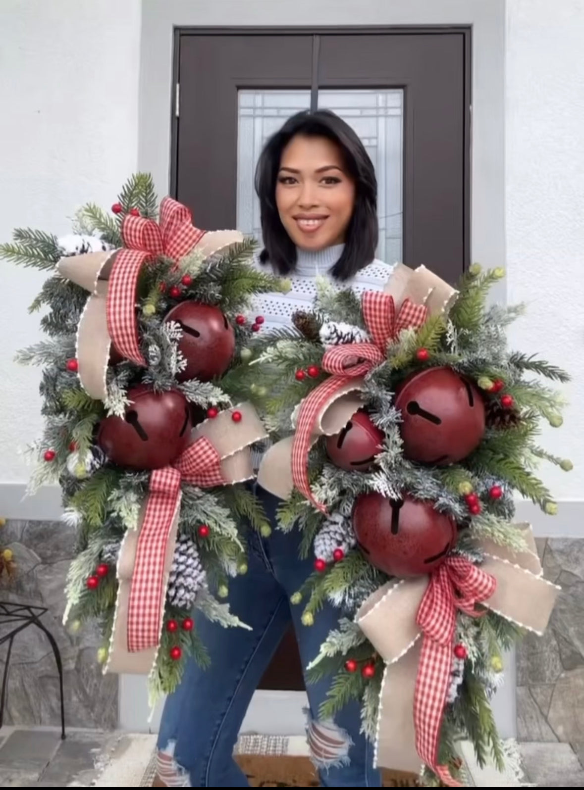 Rustic Jingle Bell Winter Swag Wreath