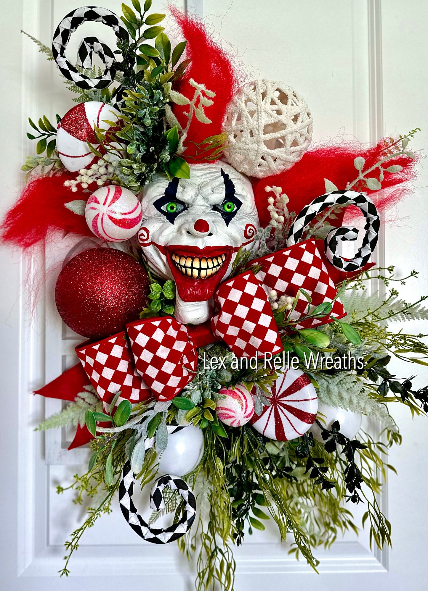 Scary Red and White Clown Joker Smile Wreath