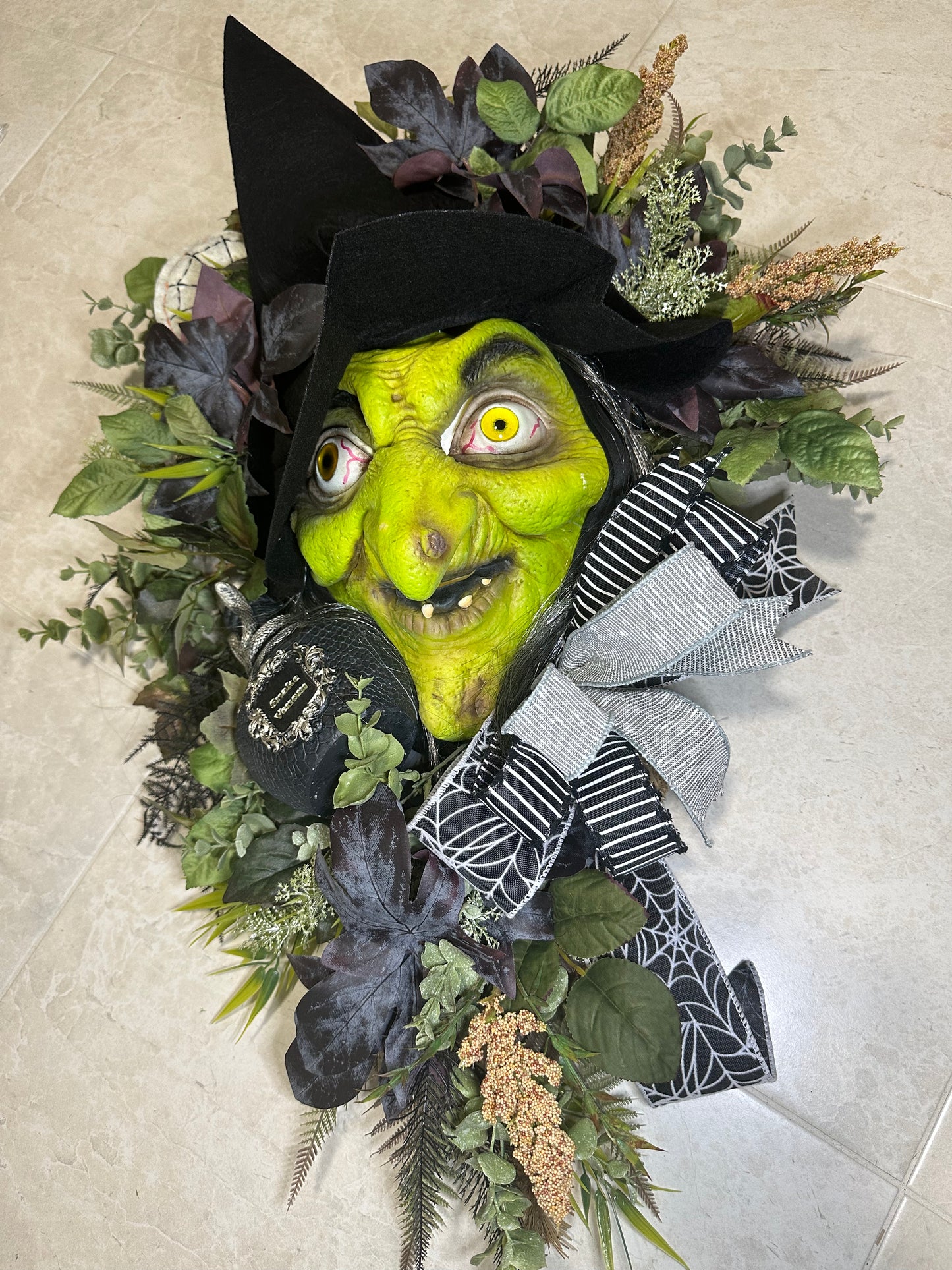 Scary Halloween Green Witch Wreath