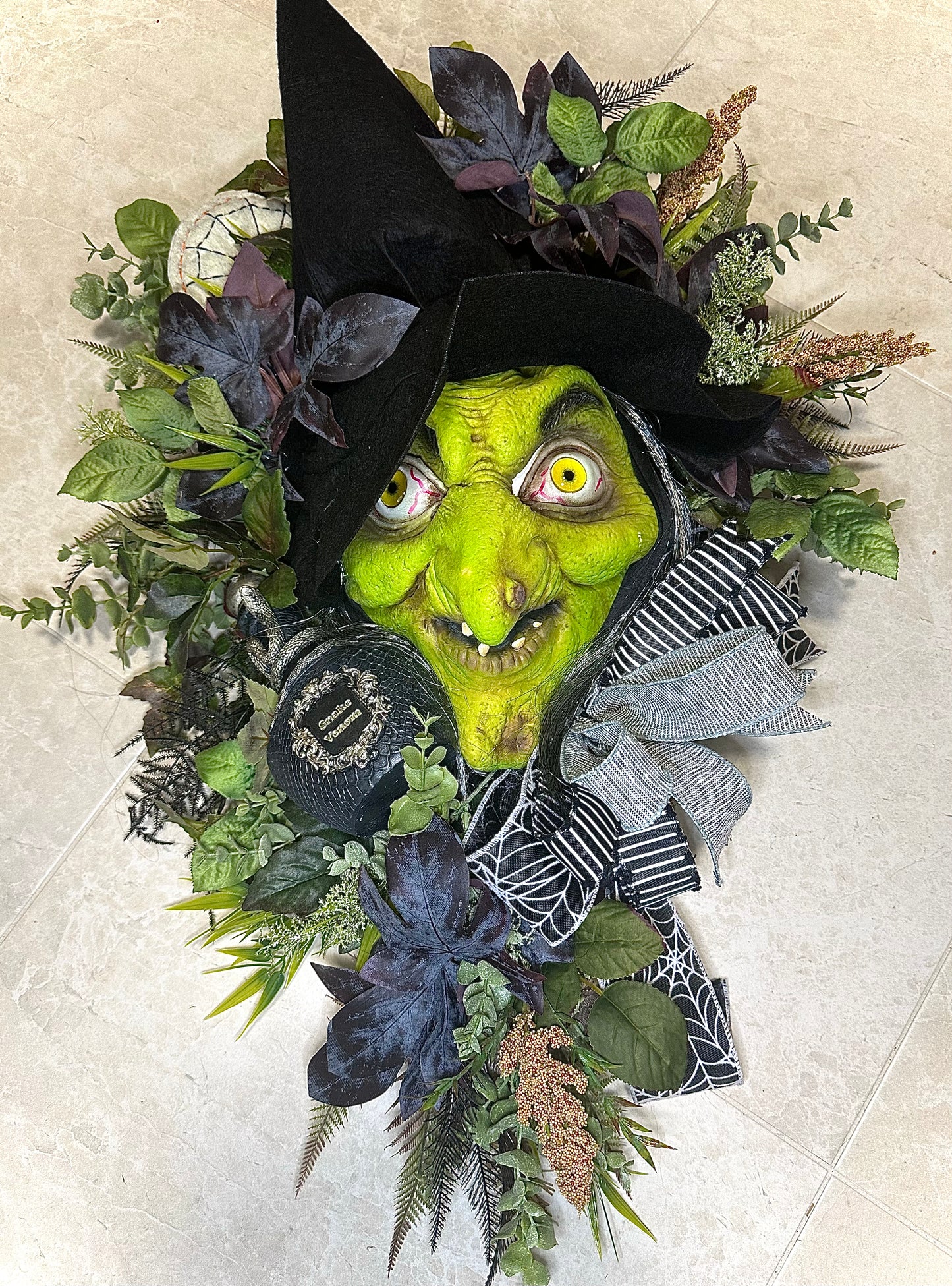 Scary Halloween Green Witch Wreath