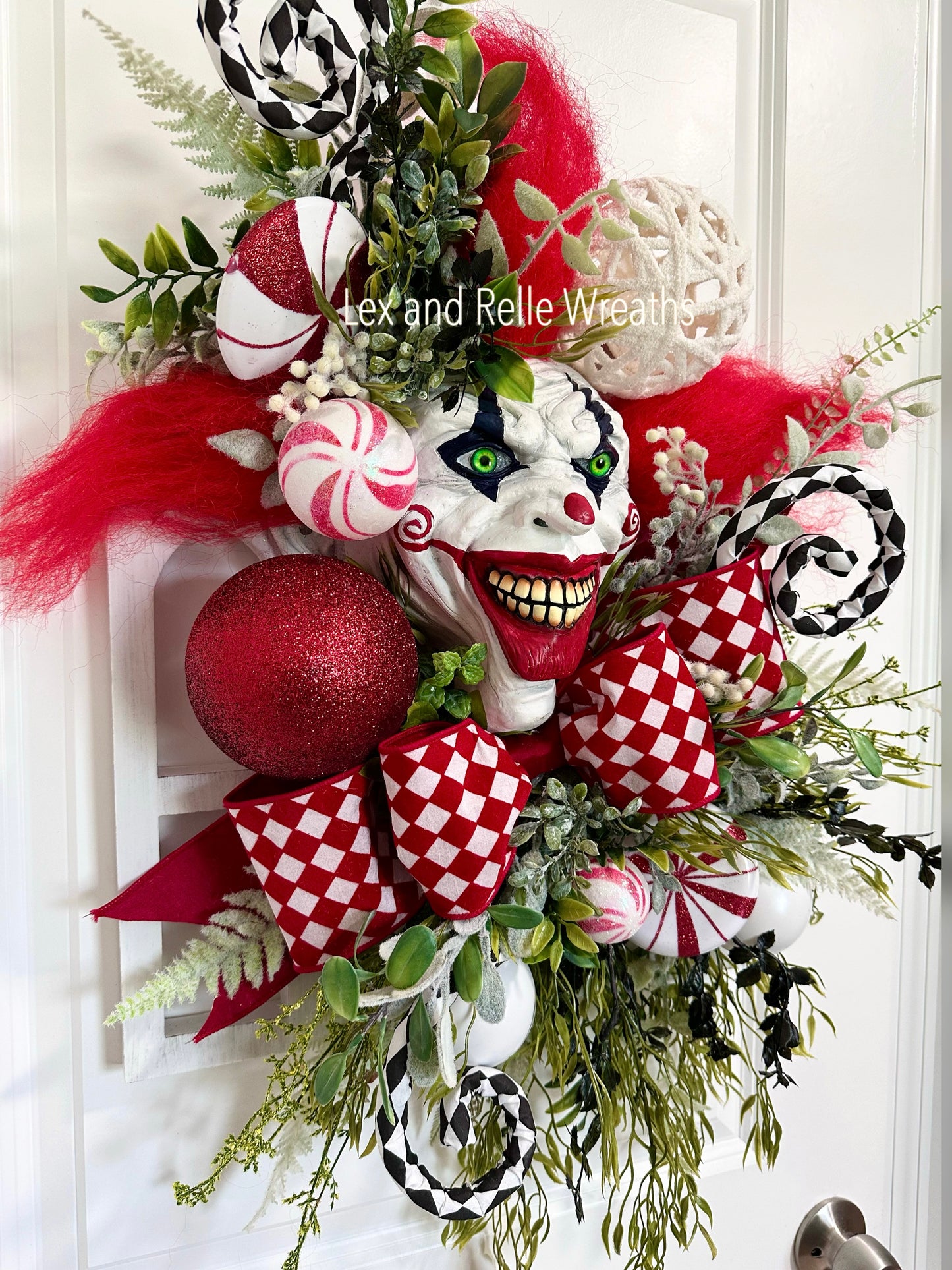 Scary Red and White Clown Joker Smile Wreath