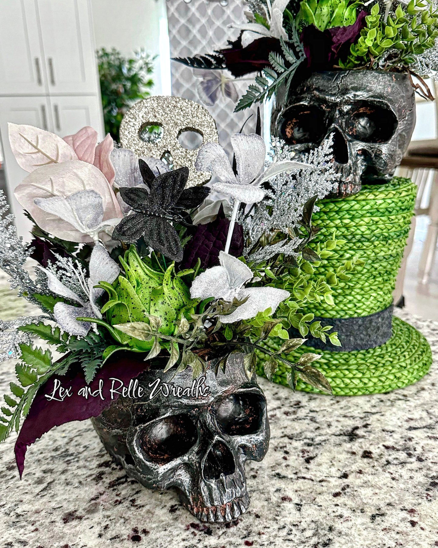 Spooky Skull Arrangements, Set of 2 Black Halloween Bouquets small