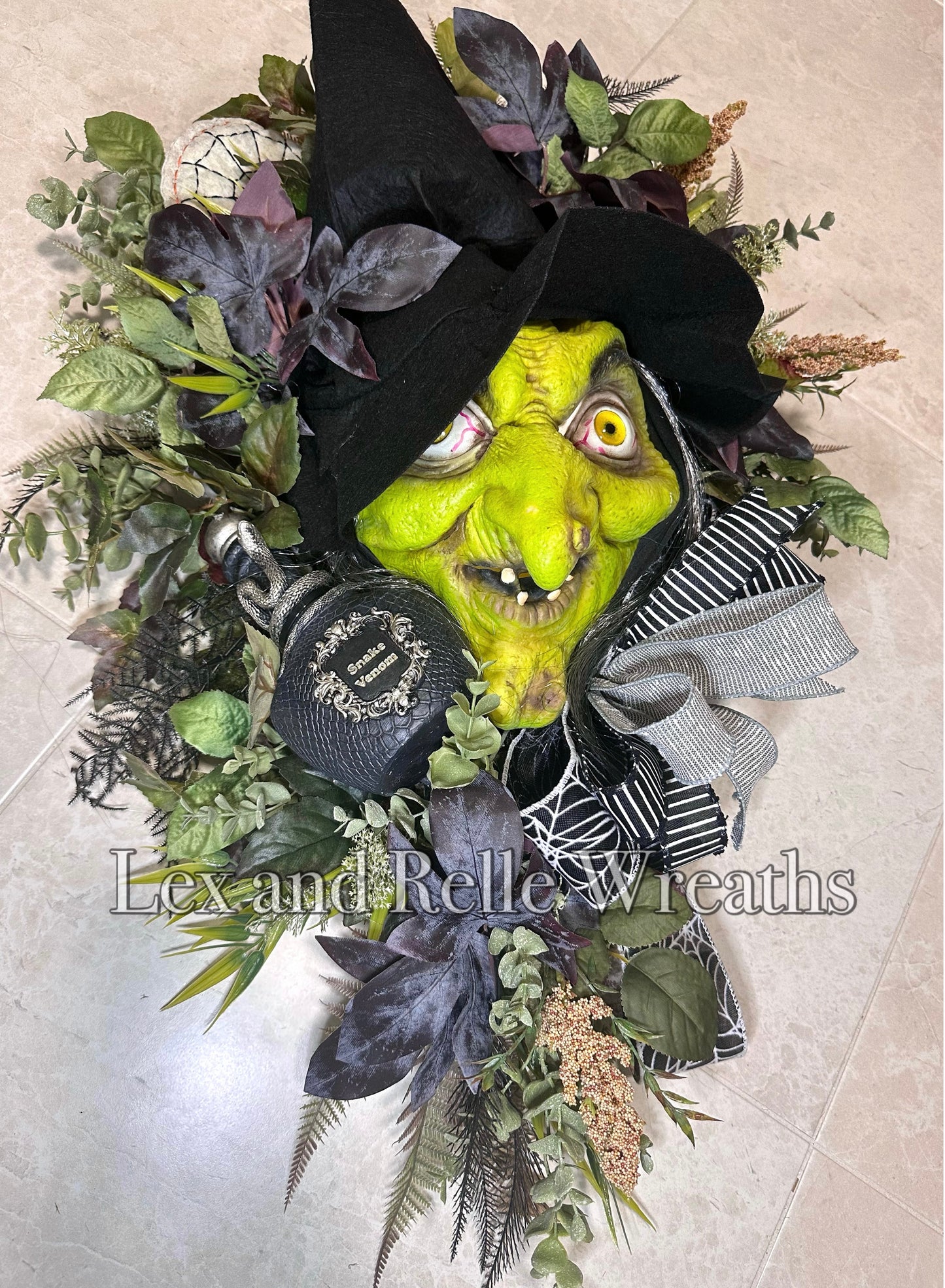 Scary Halloween Green Witch Wreath