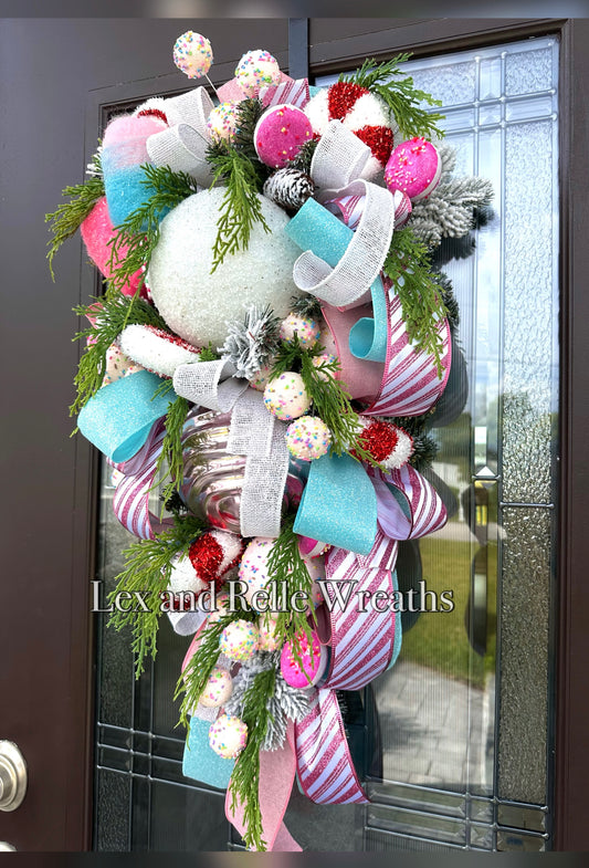 Pink Candy Christmas Swag Wreath