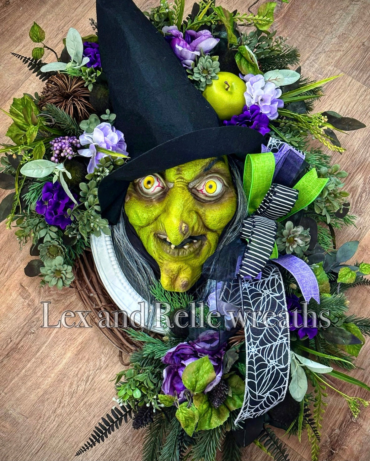 Witch Wreath Green and Purple Scary Halloween