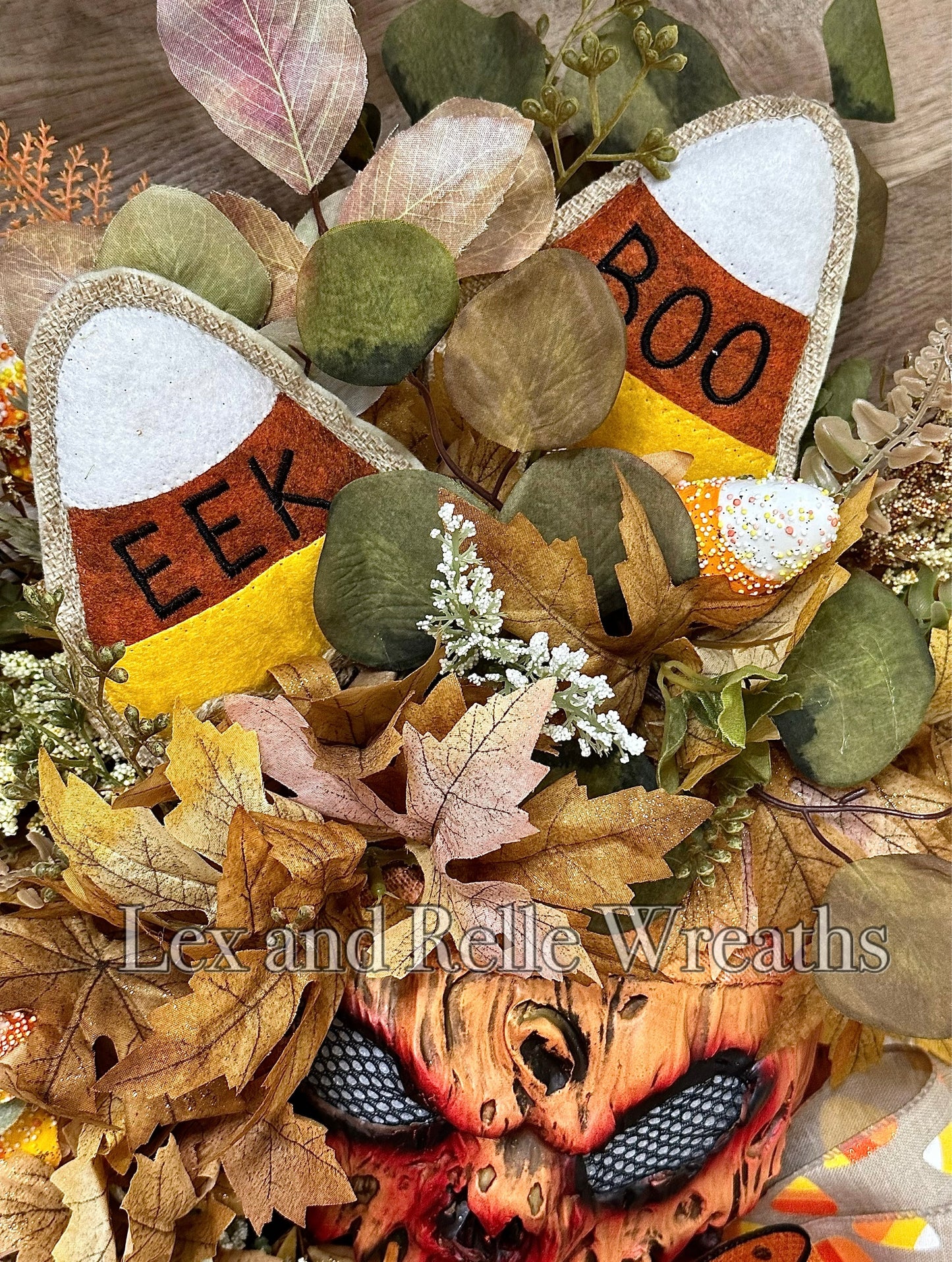 Creepy Candy Corn Halloween Pumpkin Mask Wreath